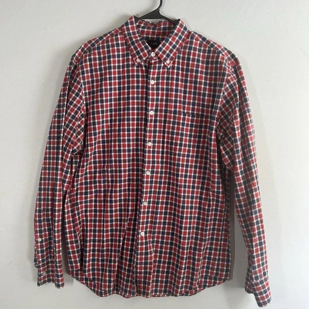 Lot of 3 J Crew Flex Wash Slim Fit Red and Blue‎ Button Shirt Mens L